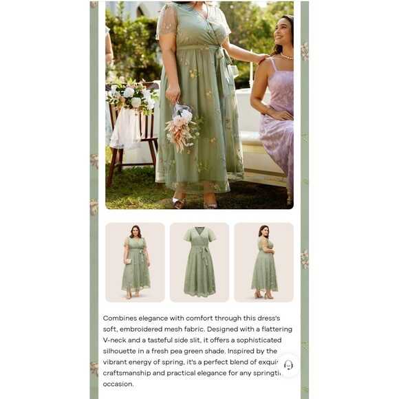 Bloomchic Floral Embroidered Size 12 Green Spring Wedding Bridesmaid Pockets - Picture 16 of 16